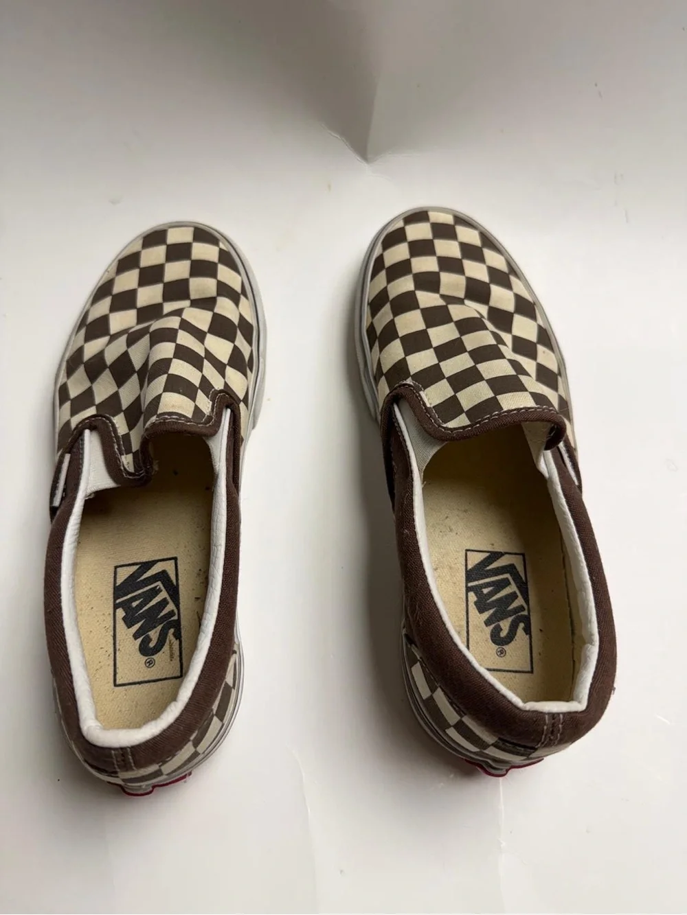 Vans Kids Brown and Cream Checkerboard Slip-On Sneakers
